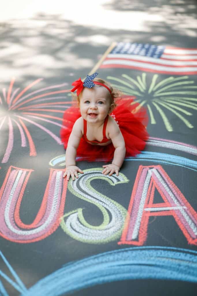 baby's first 4th of july photoshoot chalk art