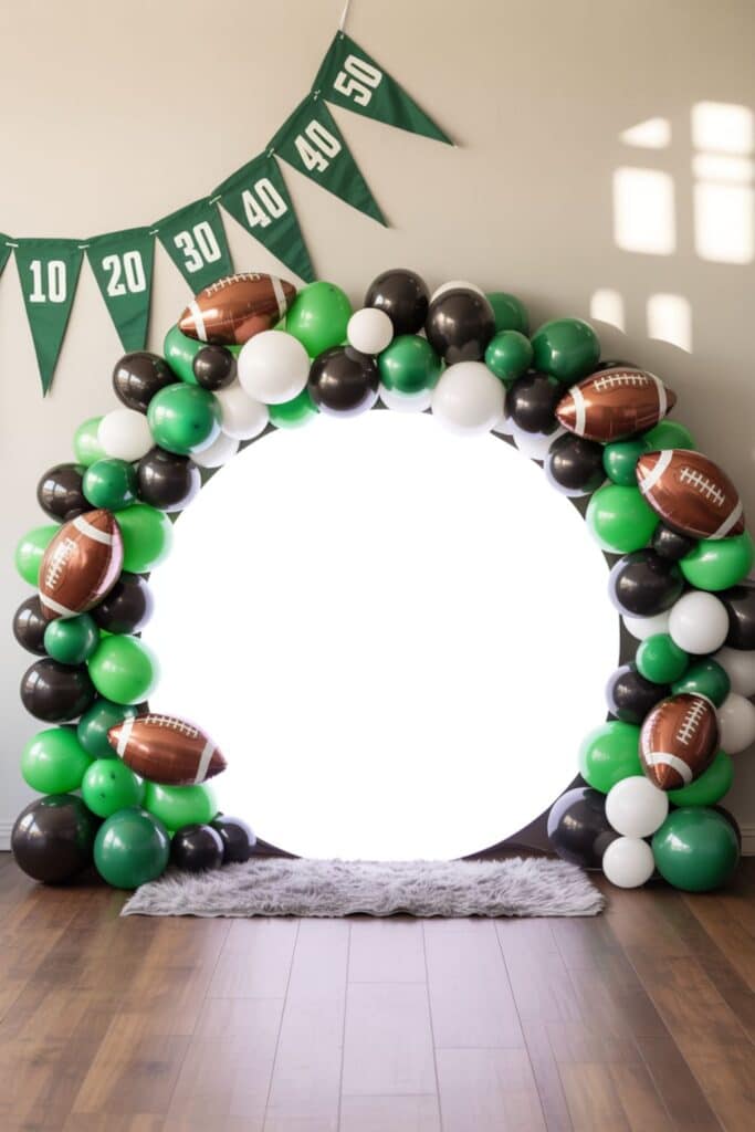 first year down football birthday party balloon arch