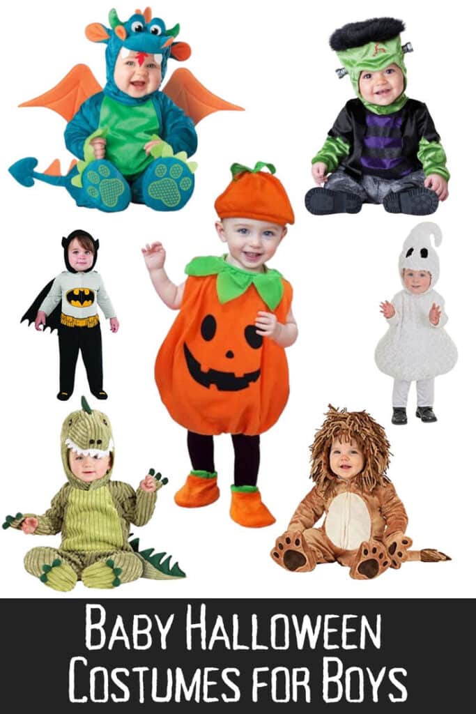 collage of baby halloween costumes for boys