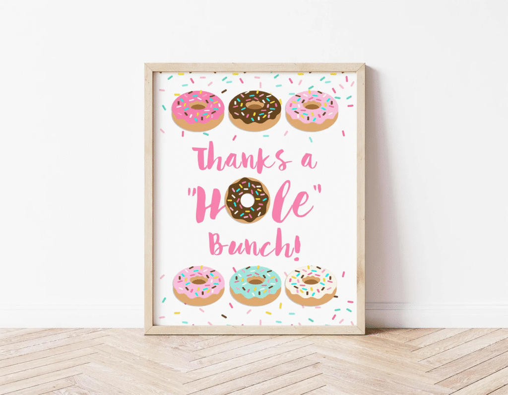 Thanks a Hole Bunch Donut Shower Sign, Pink Donut Sprinkle Baby Shower Favor Sign