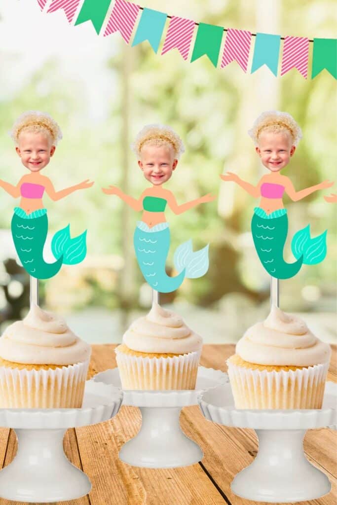 mermaid face cupcake toppers