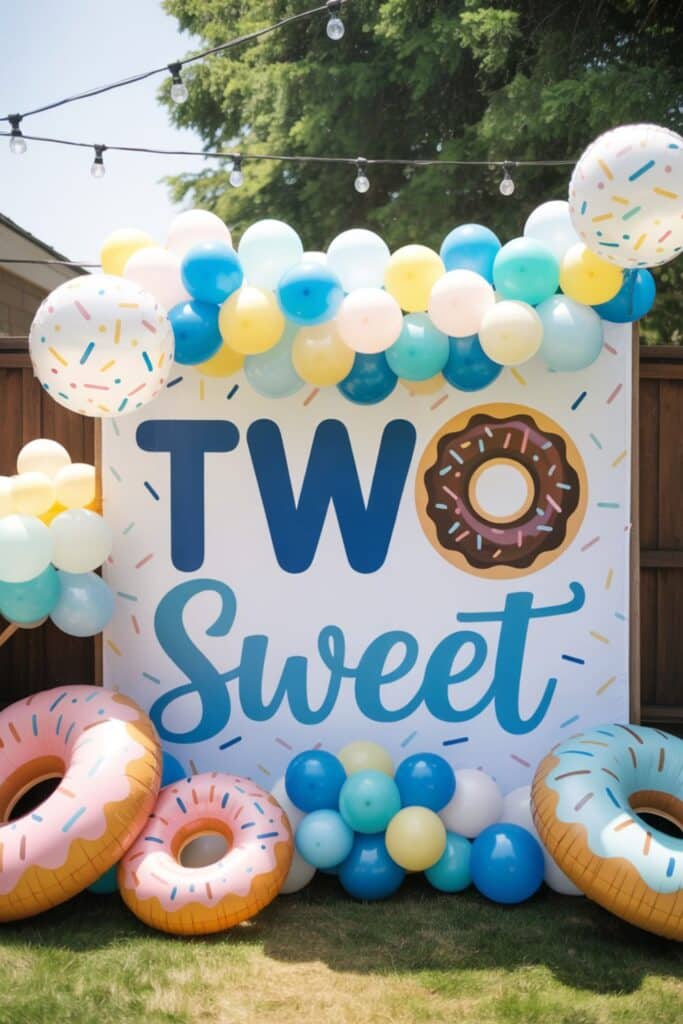 he's two sweet donut theme second birthday for boy 