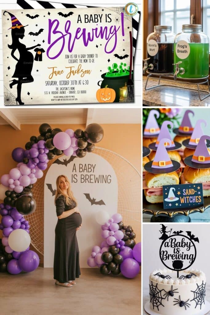 halloween baby shower themes - a baby is bewing