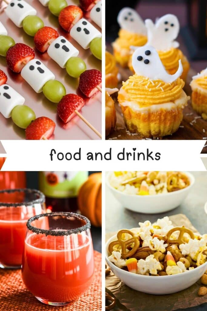 Four Halloween-themed baby shower desserts including a pink and black layered “Little Boo” ghost cake, ghost face glazed donuts, cupcakes with lavender frosting and ghost toppers that say “little boo boo,” and a pastel ghost cake with black star sprinkles — perfect for a cute and spooky baby shower dessert table.