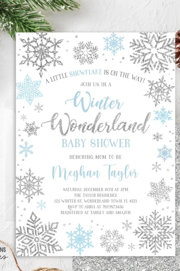 winter wonderland baby shower invitation