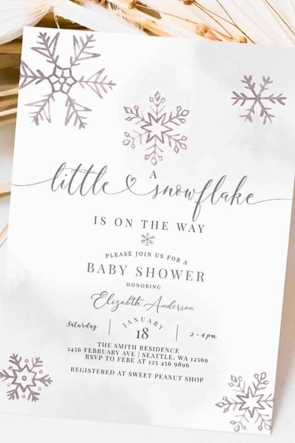 a little snowflake is on the way baby shower theme invitation
