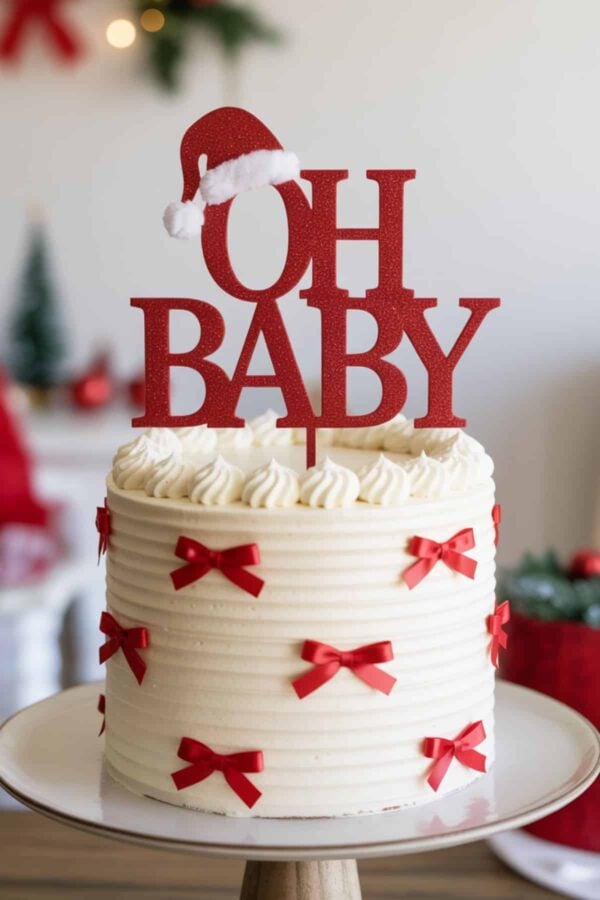 santa baby baby shower cake for a winter baby shower or christmas baby shower