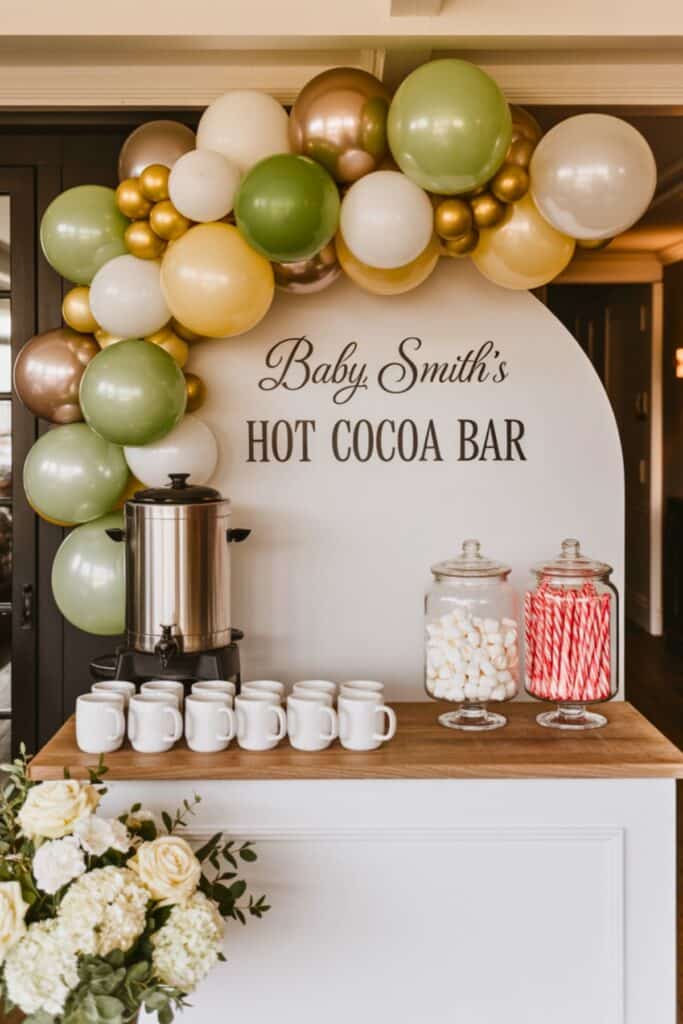 winter baby shower themes - hot cocoa bar