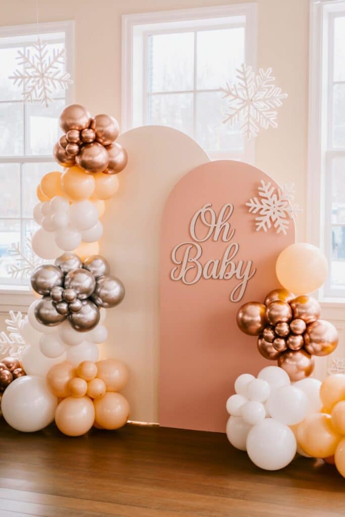 winter baby shower themes - pink and silver girl theme