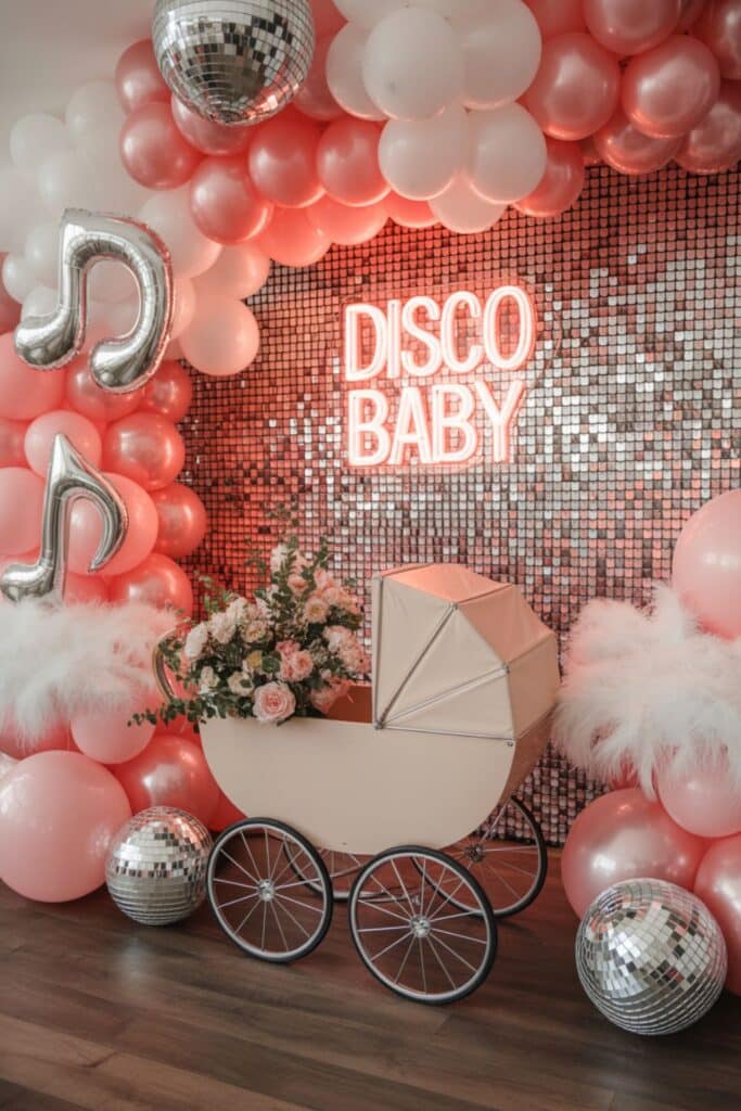 january baby shower themes - disco baby shower