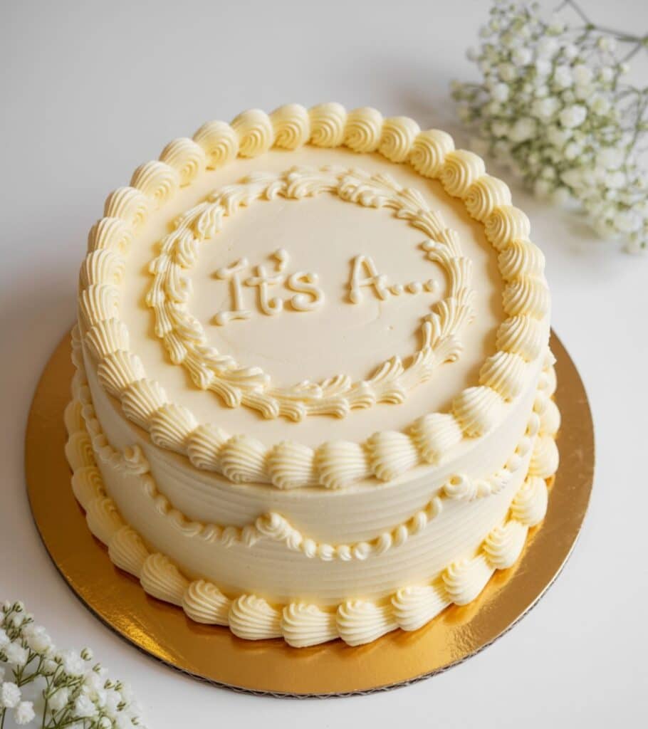 at home gender reveal ideas - gender reveal neutral cake