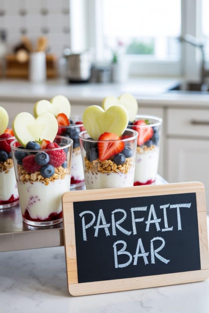 berry yogurt parfait bar for berry first birthday party food idea