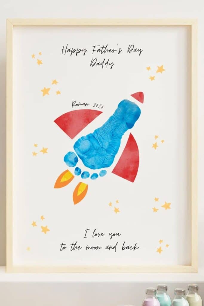 baby footprint rocket craft love you to the moon and back fathers day gift idea