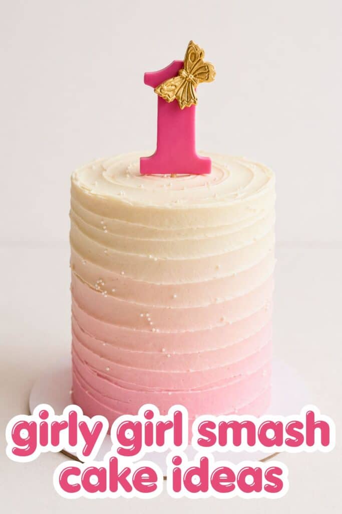 pink ombre smash cake first birthday girl simple elegant cake with number one topper and butterfly
