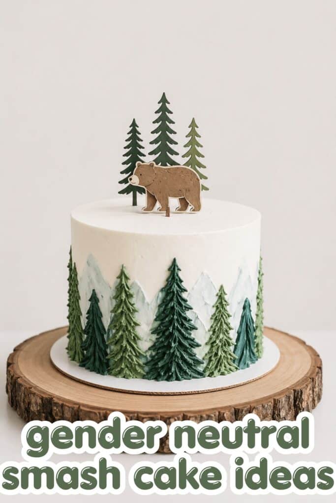 woodland smash cake first birthday bear cake with trees mountain design gender neutral theme