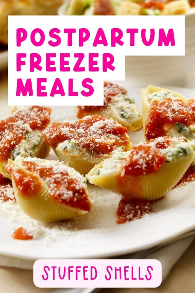 Stuffed Shells: Stuffed pasta shells with ricotta and spinach in marinara, ready for the freezer