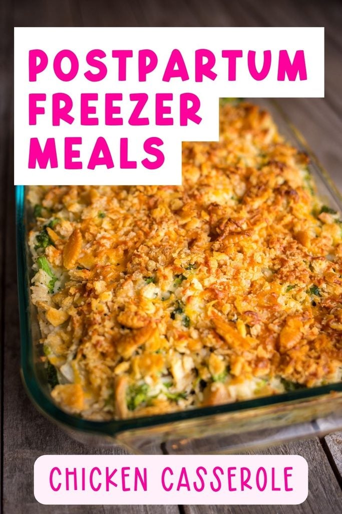 Chicken Broccoli Rice Casserole: Chicken, broccoli, rice, and cheese casserole, a comforting postpartum freezer meal