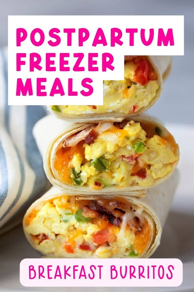 Freezer Breakfast Burritos: Freezer breakfast burritos filled with eggs, cheese, and potatoes, wrapped individually