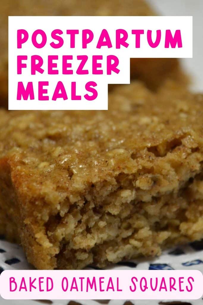 Baked Oatmeal Squares: Baked oatmeal squares with berries cut into individual freezer portions