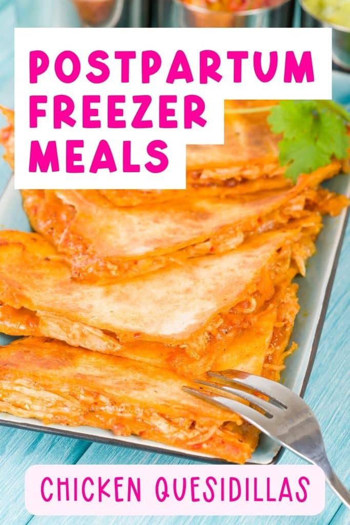 Chicken and Cheese Quesadillas: Chicken and cheese quesadilla wedges, an easy freezer lunch for new moms